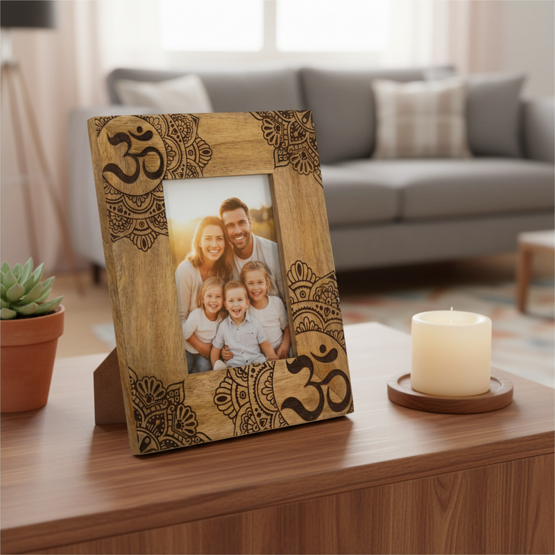 Medium Black Ohm Mandala Mango Wood Photo Frame 10x15cm