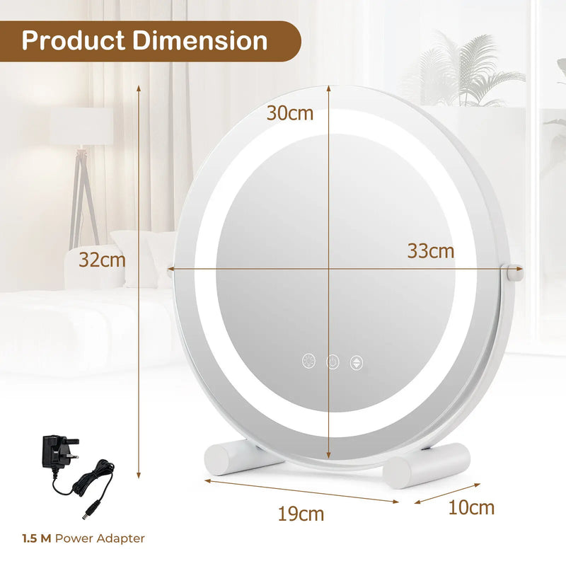 Makeup Vanity Mirror 3 Colour Dimmable LED Touch Screen 360° White with Stand