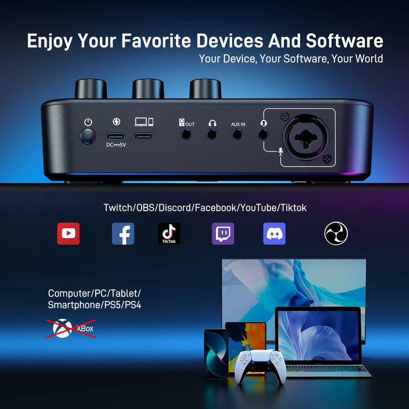 MAONO RGB Gaming Audio Mixer - XLR Audio Interface with Custom Sound Effects for Streaming, Game Voice & Podcasting