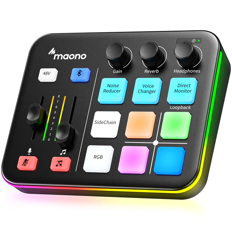 MAONO RGB Gaming Audio Mixer - XLR Audio Interface with Custom Sound Effects for Streaming, Game Voice & Podcasting