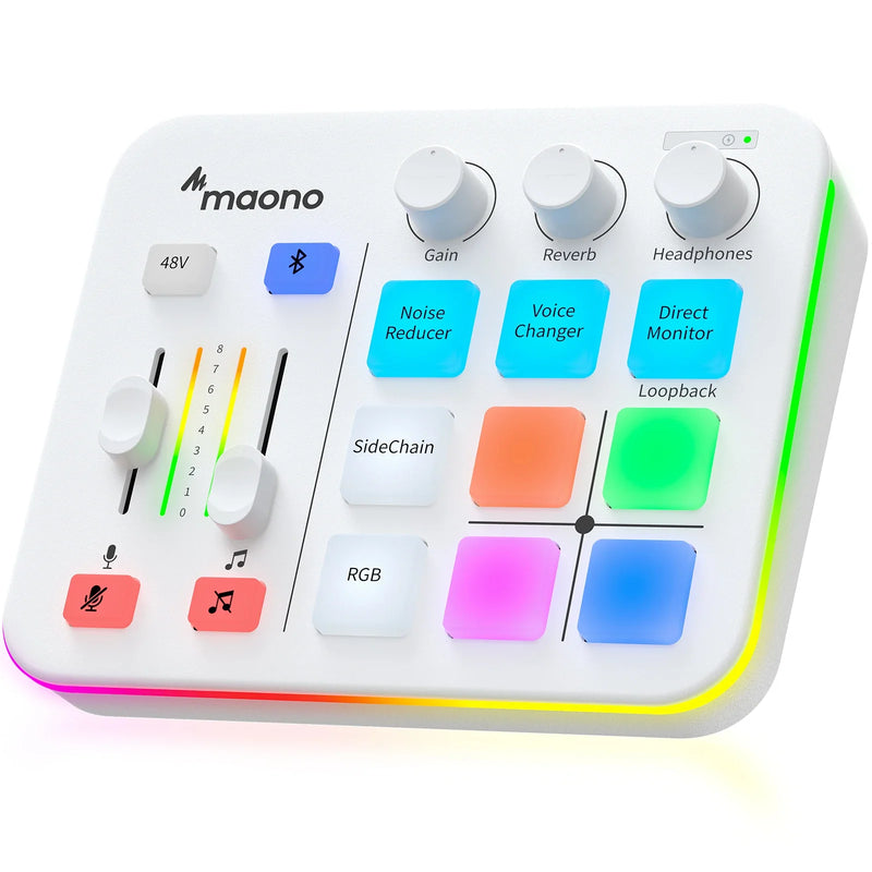 MAONO RGB Gaming Audio Mixer - XLR Audio Interface with Custom Sound Effects for Streaming, Game Voice & Podcasting