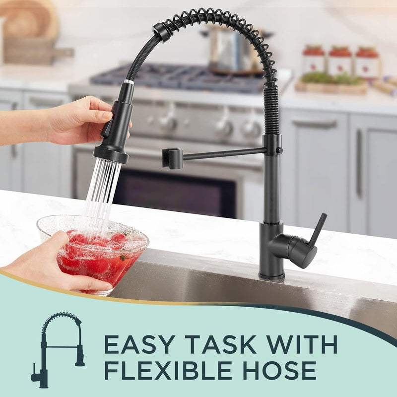 Matt Black Kitchen Sink Mixer Tap With Pull Out Spray Hose Single Lever Faucet