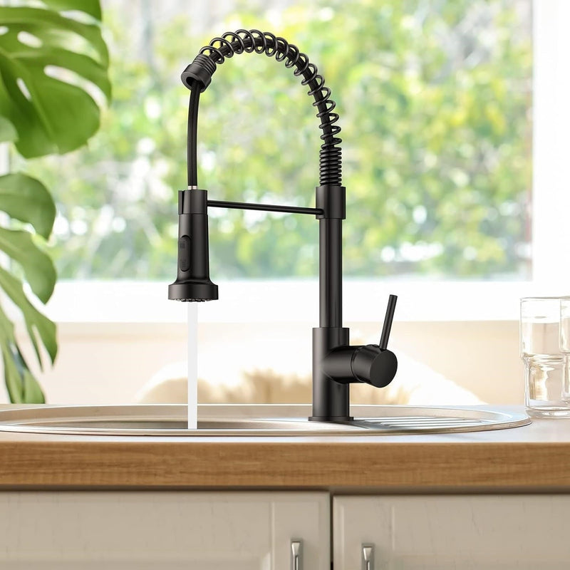 Matt Black Kitchen Sink Mixer Tap With Pull Out Spray Hose Single Lever Faucet