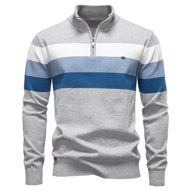 Men's Cotton Zip Neck Winter Sweater - Mock Neck Casual Knit Top