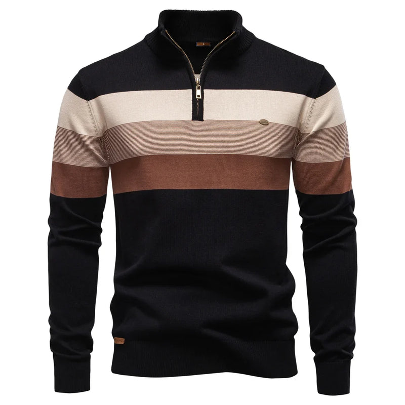 Men's Cotton Zip Neck Winter Sweater - Mock Neck Casual Knit Top