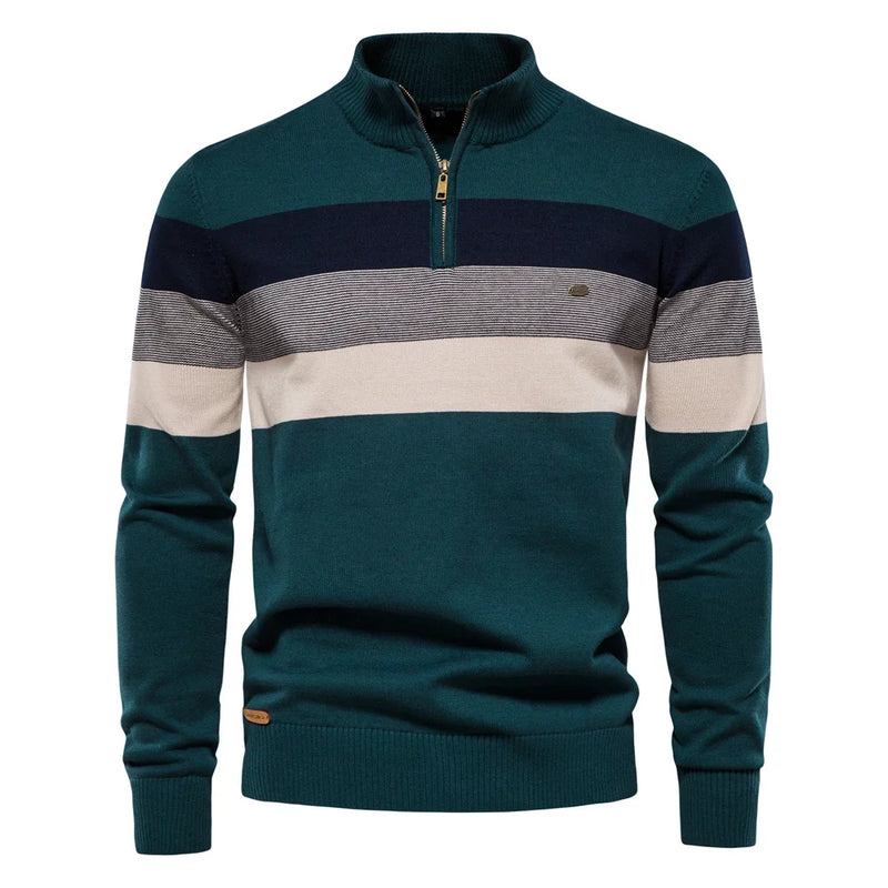 Men's Cotton Zip Neck Winter Sweater - Mock Neck Casual Knit Top