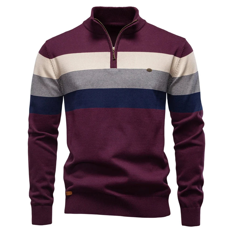 Men's Cotton Zip Neck Winter Sweater - Mock Neck Casual Knit Top