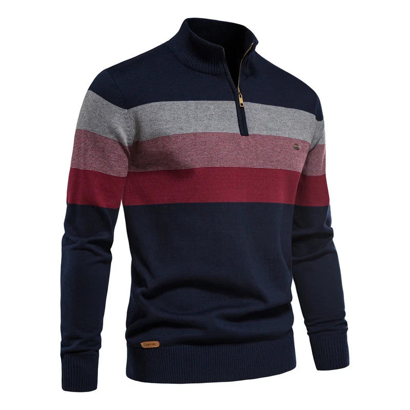 Men's Cotton Zip Neck Winter Sweater - Mock Neck Casual Knit Top