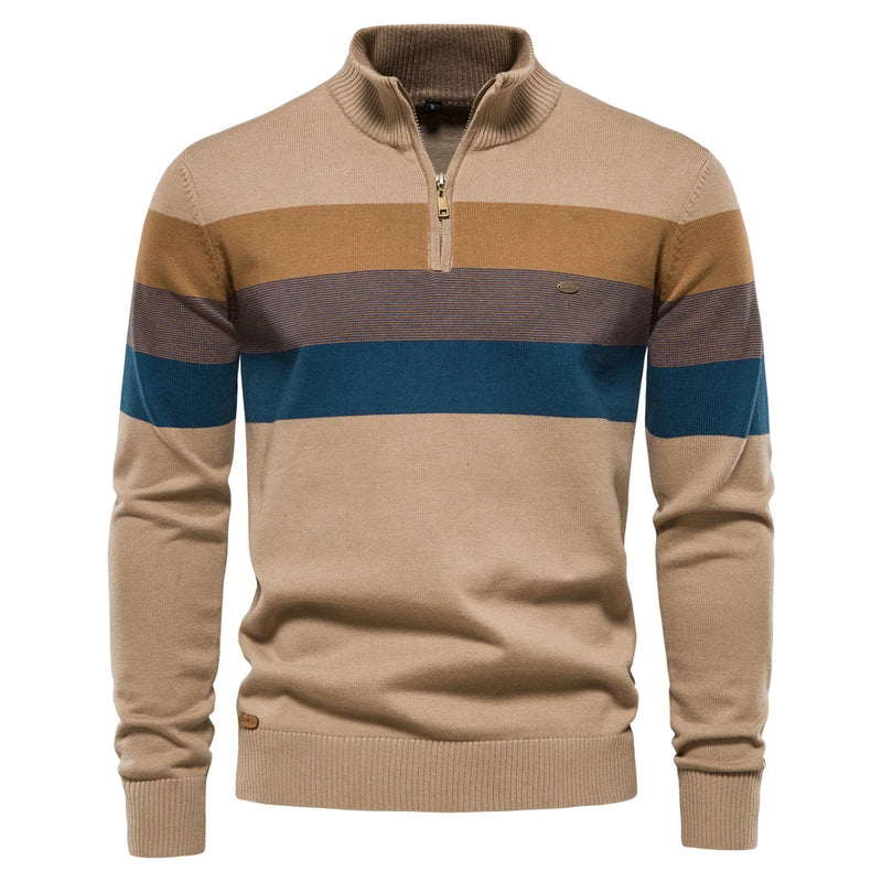 Men's Cotton Zip Neck Winter Sweater - Mock Neck Casual Knit Top