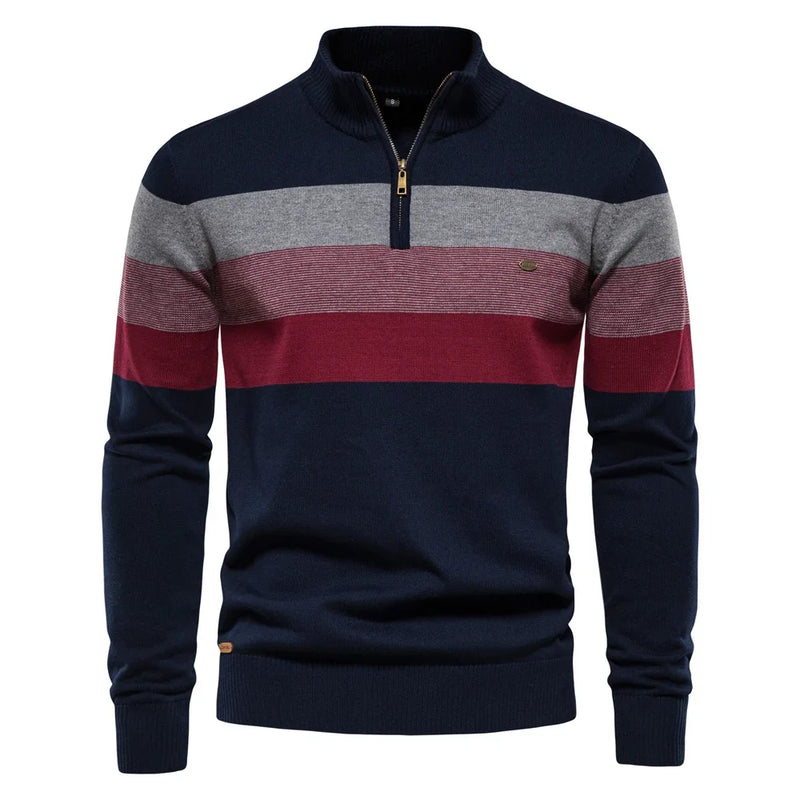 Men's Cotton Zip Neck Winter Sweater - Mock Neck Casual Knit Top