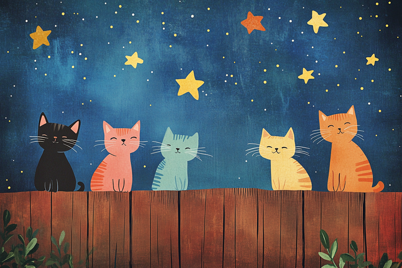 Meowing Cats Night Canvas