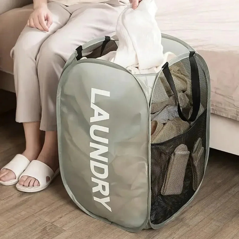 Foldable Mesh Pop-Up Laundry Basket - Large Capacity Storage, Lightweight and Portable Laundry Organizer