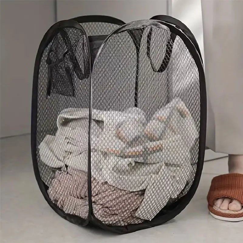 Foldable Mesh Pop-Up Laundry Basket - Large Capacity Storage, Lightweight and Portable Laundry Organizer