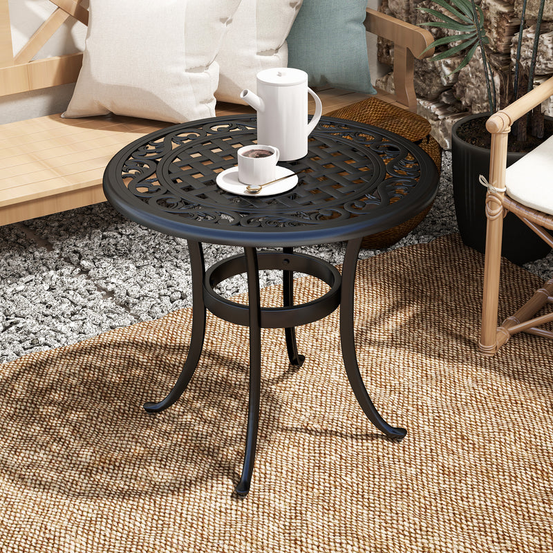 Outsunny 60cm Round Garden Table with Cast Aluminium Frame, Black
