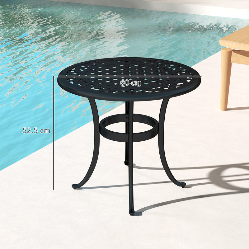 Outsunny 60cm Round Garden Table with Cast Aluminium Frame, Black