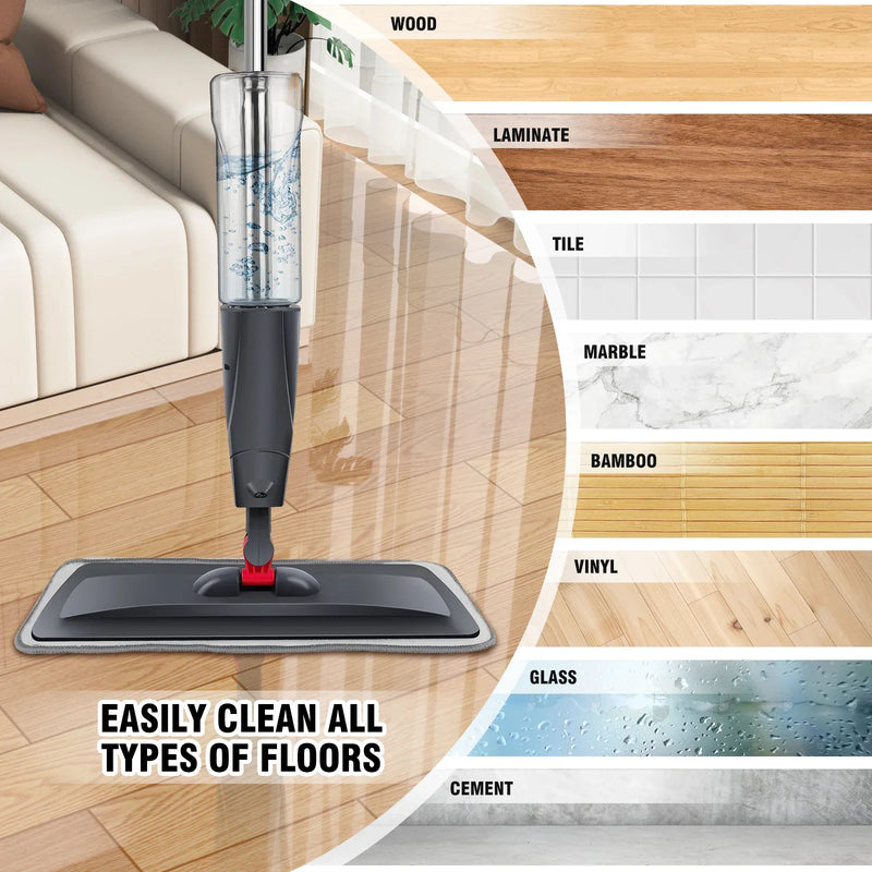 Spray Mop 700ML Microfibre Floor Cleaner 360° Spin Wet & Dry Flat Cleaning Brush
