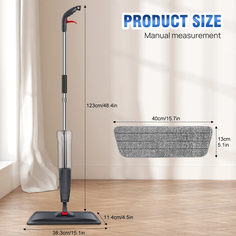 Spray Mop 700ML Microfibre Floor Cleaner 360° Spin Wet & Dry Flat Cleaning Brush