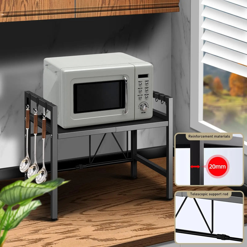 Expandable Microwave Shelf Organizer - Rust & Moisture-Proof Countertop Rack for Kitchen