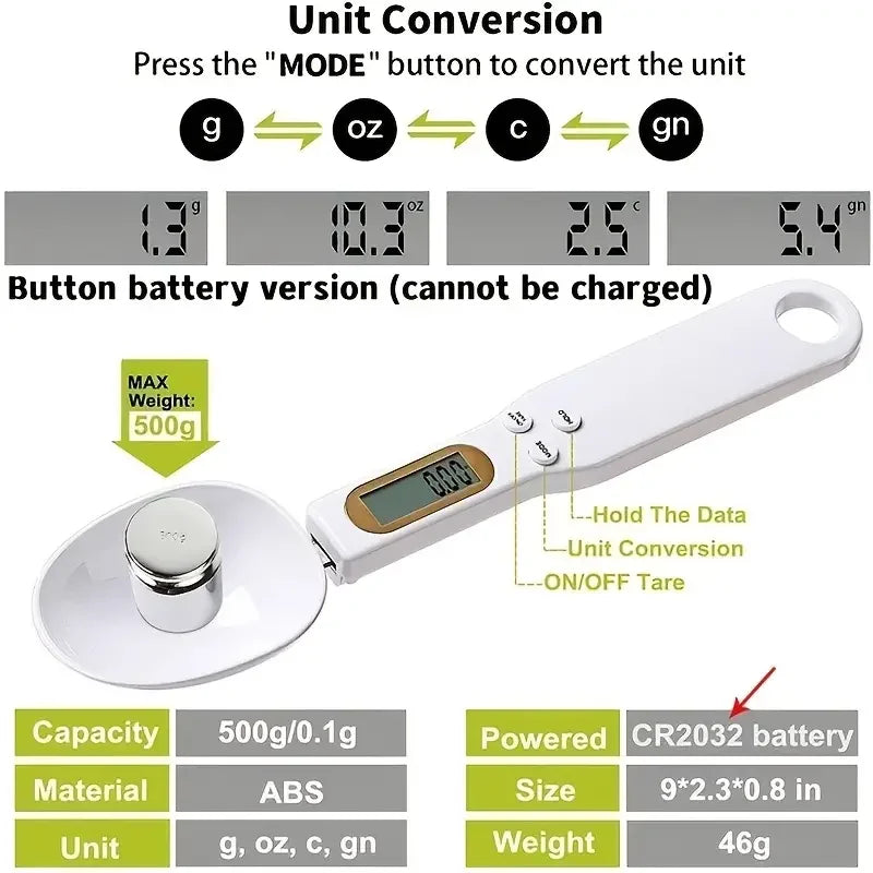 Mini Digital Spoon Scale - LCD Electronic Measuring Spoon for Flour, Milk, Coffee, Precision Kitchen Scale