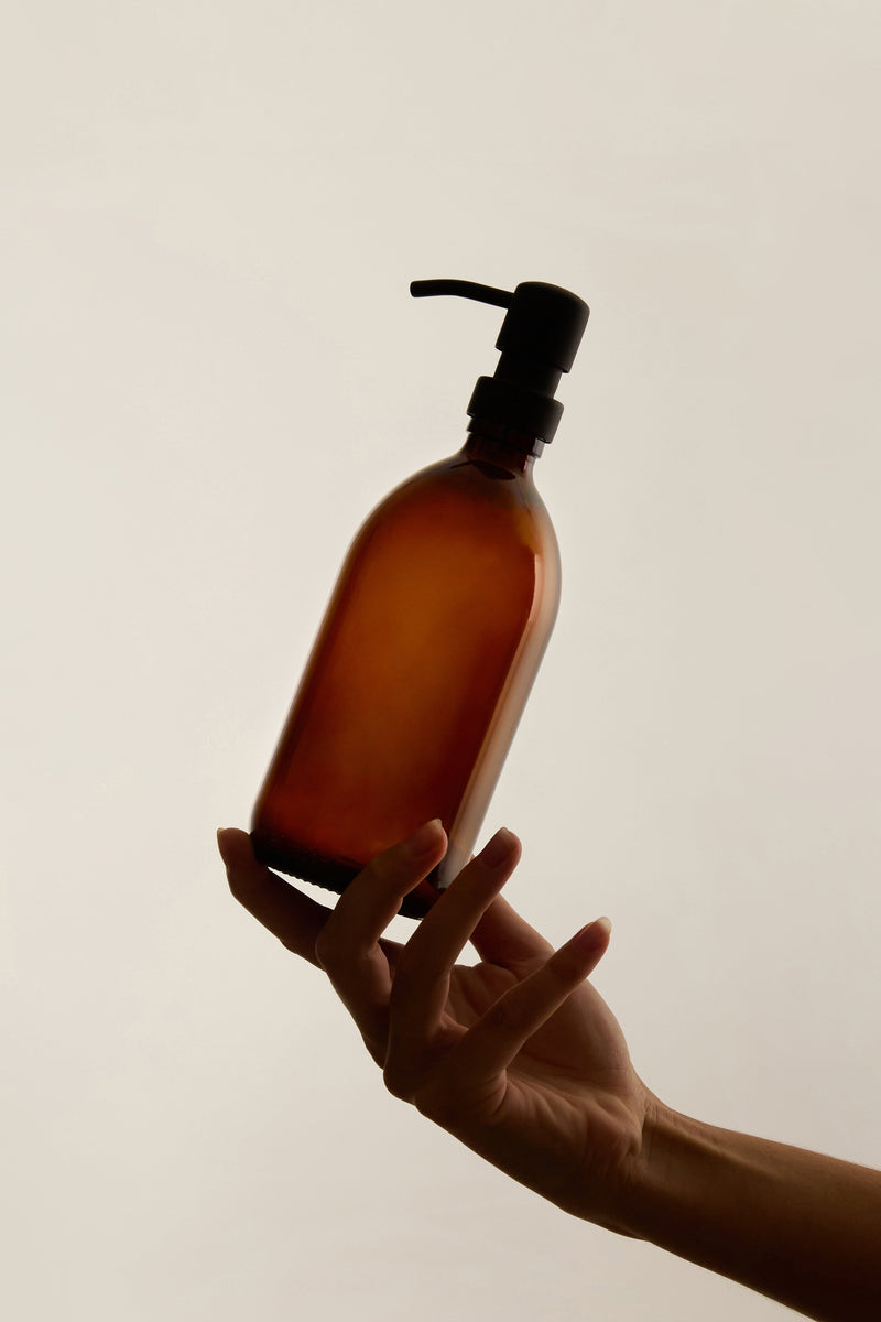 Amber Glass Dispenser Stainless Steel Pump
