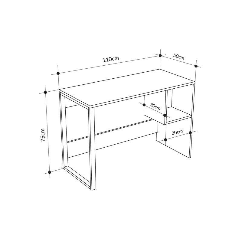Model 4 Working Table with 1 Square Shelf - Oak - Black Wood