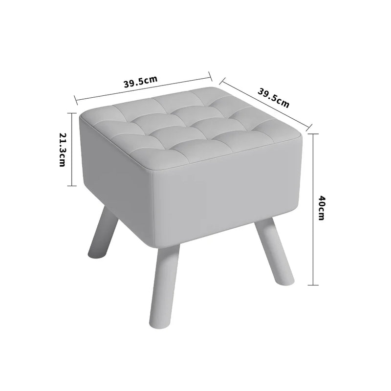 Modern Linen Fabric Padded Footstool, Multifunctional Wooden Leg Stool Ottoman