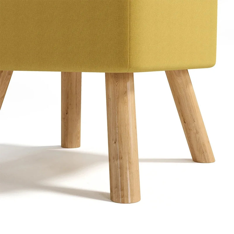 Modern Linen Fabric Padded Footstool, Multifunctional Wooden Leg Stool Ottoman