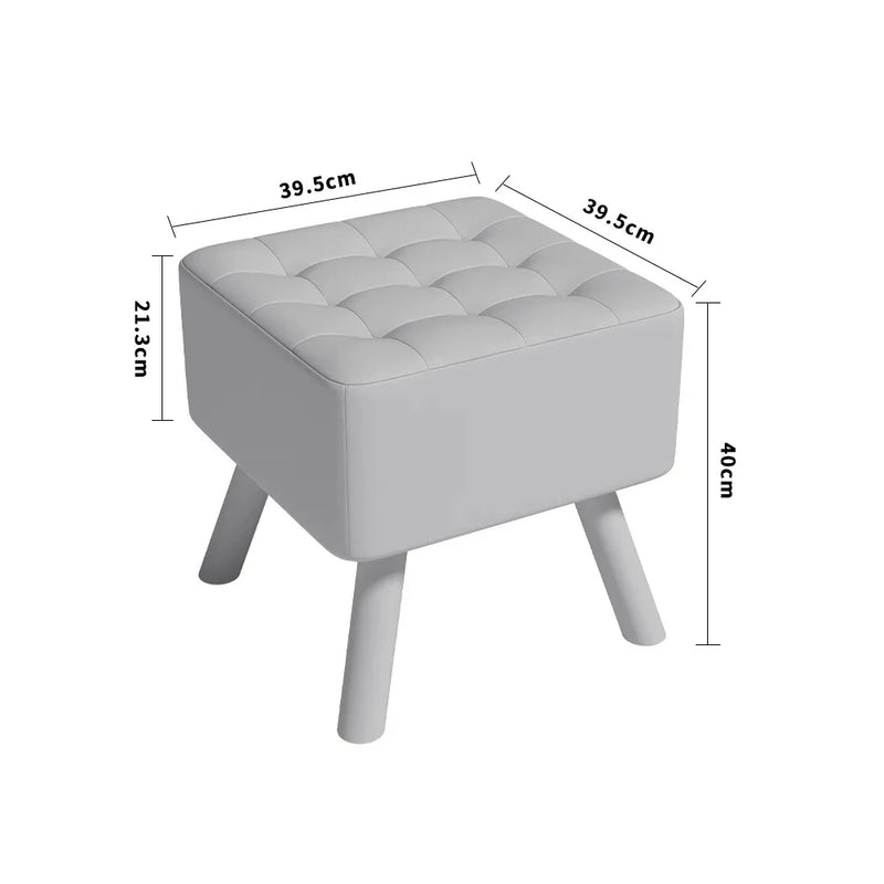 Modern Linen Fabric Padded Footstool, Multifunctional Wooden Leg Stool Ottoman