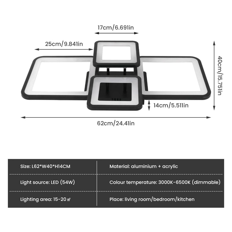 Modern Elegant LED Ceiling Light - Dimmable Creative Rectangular Design Roof Lamp