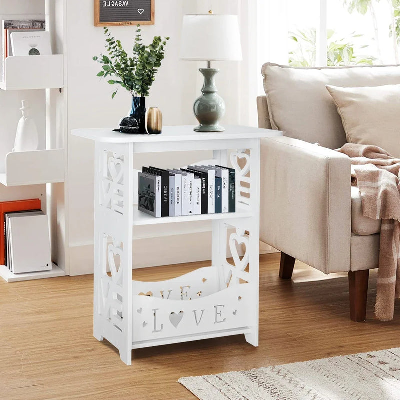 Modern Love Home Wooden Side Table - 2-Tier Storage Nightstand for Bedroom & Living Room