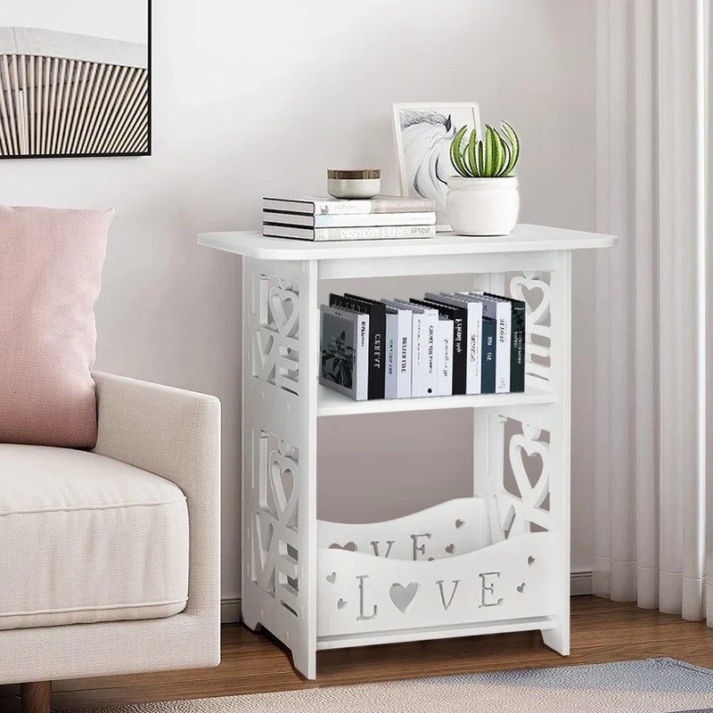 Modern Love Home Wooden Side Table - 2-Tier Storage Nightstand for Bedroom & Living Room