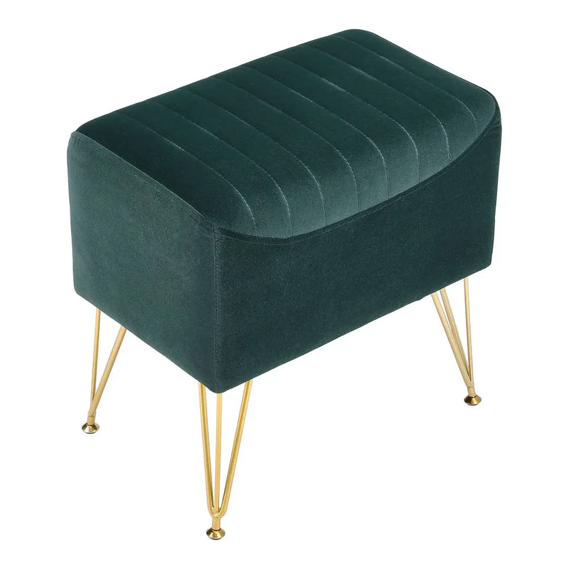Modern Velvet Cushioned Footstool with Metal Legs - Home & Makeup Stool