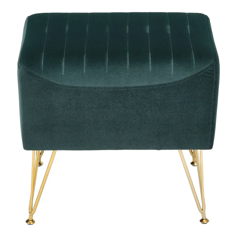 Modern Velvet Cushioned Footstool with Metal Legs - Home & Makeup Stool