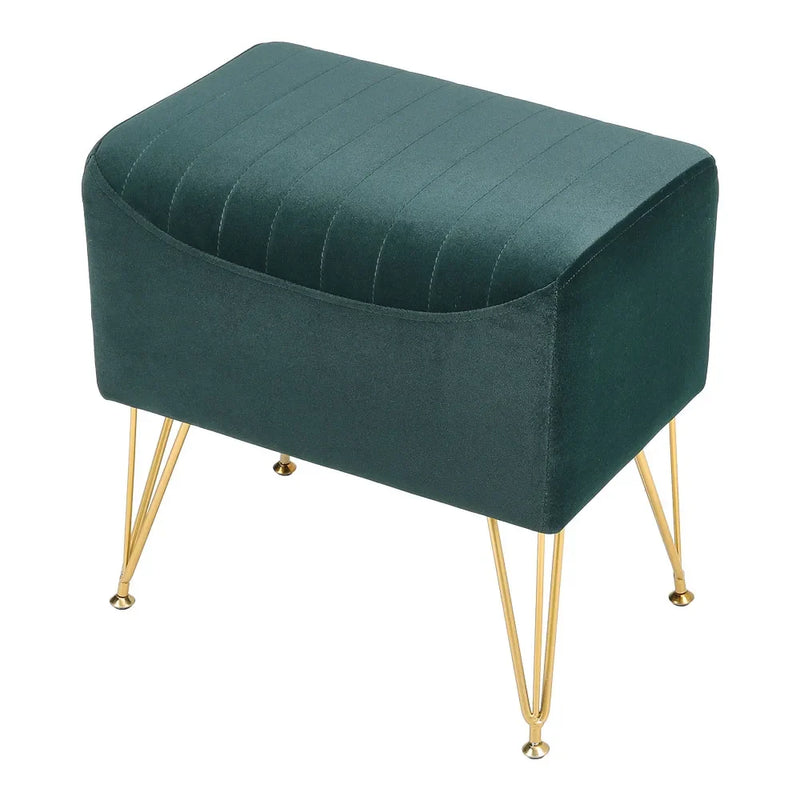 Modern Velvet Cushioned Footstool with Metal Legs - Home & Makeup Stool