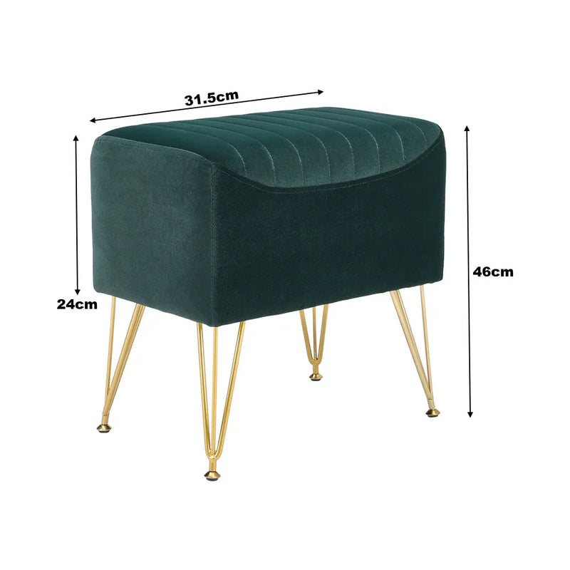 Modern Velvet Cushioned Footstool with Metal Legs - Home & Makeup Stool