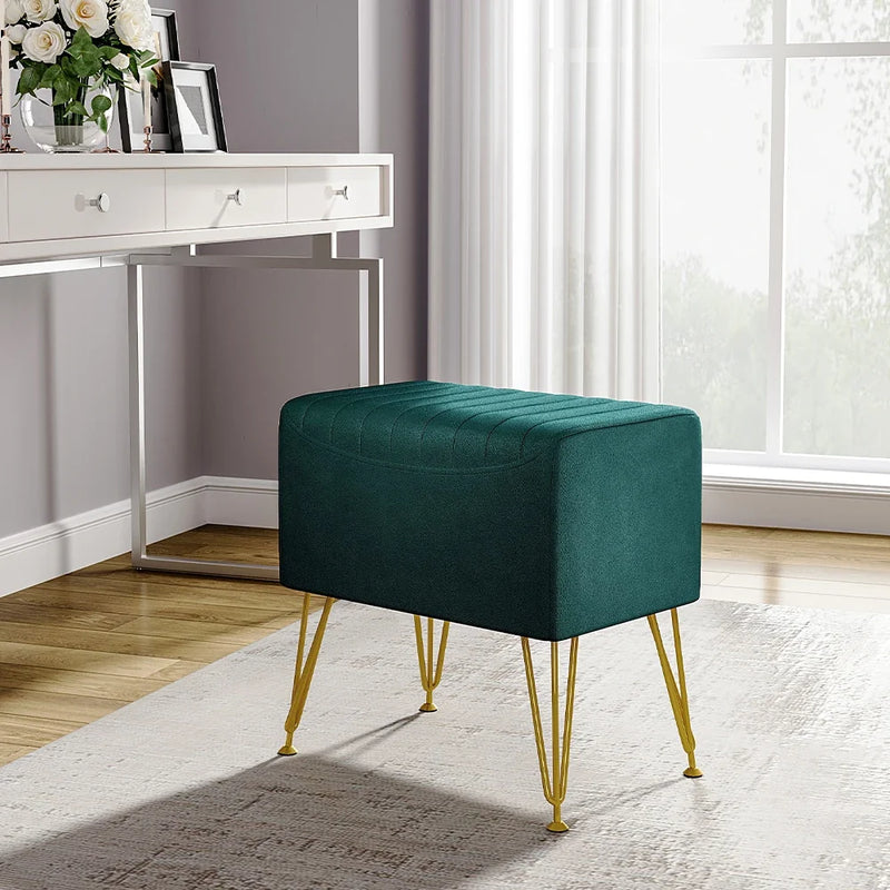 Modern Velvet Cushioned Footstool with Metal Legs - Home & Makeup Stool