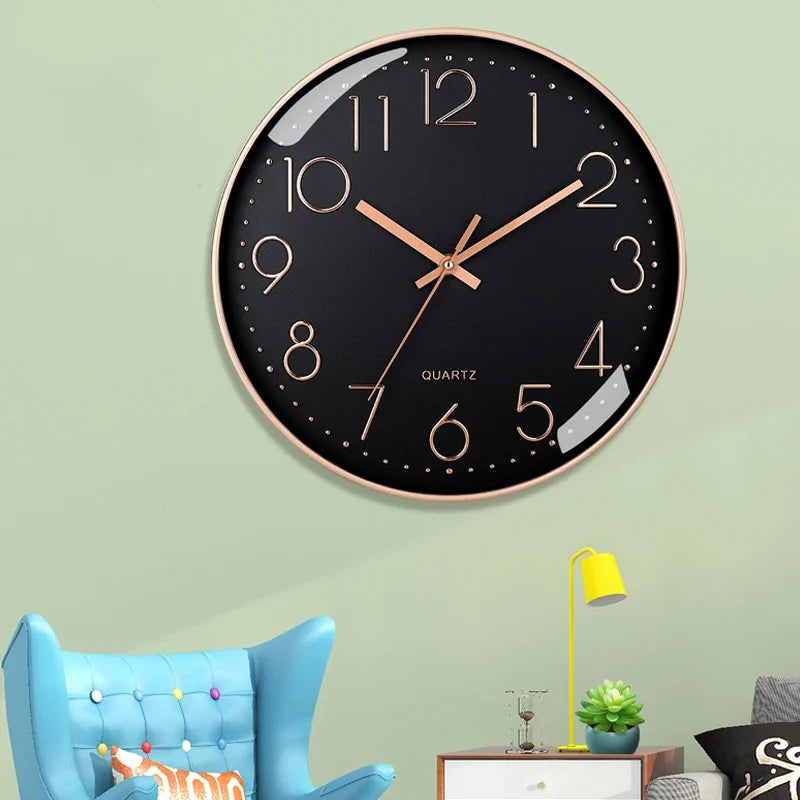 Modern Silent Wall Clock 8 Inch — Quartz Round Clock with 3D Numbers, Non-Ticking for Home Decoration
