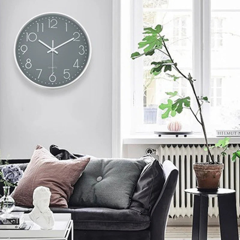 Modern Silent Wall Clock 8 Inch — Quartz Round Clock with 3D Numbers, Non-Ticking for Home Decoration