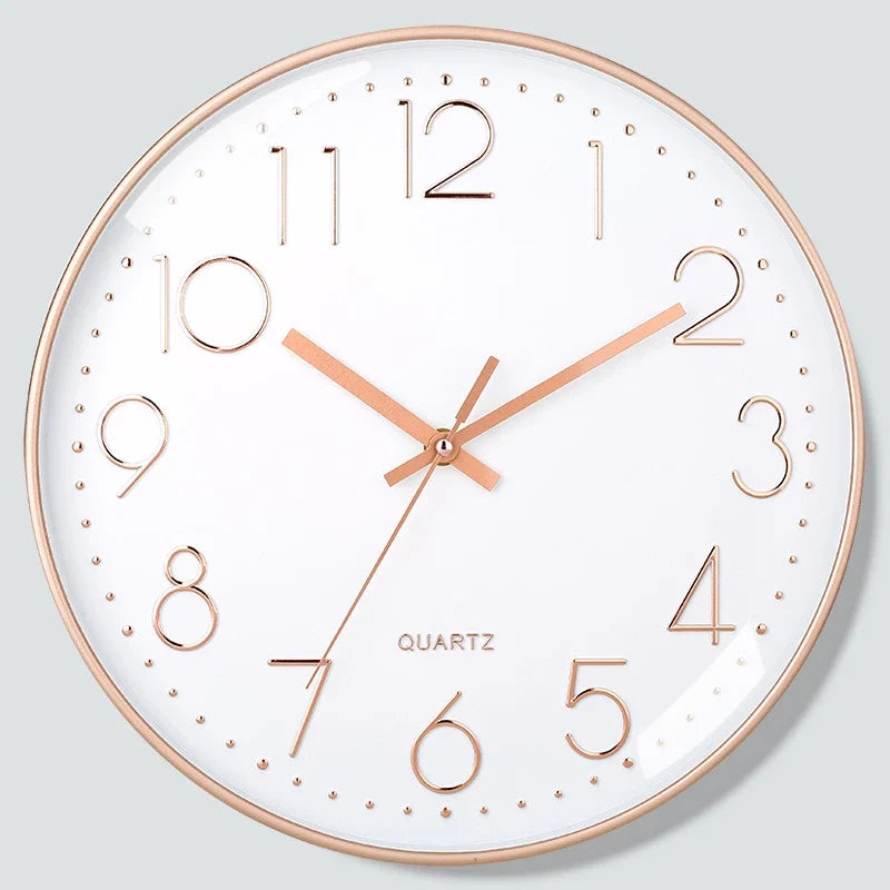 Modern Silent Wall Clock 8 Inch — Quartz Round Clock with 3D Numbers, Non-Ticking for Home Decoration