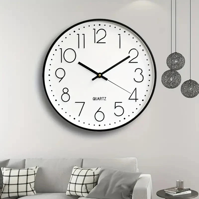 Modern Silent Wall Clock 8 Inch — Quartz Round Clock with 3D Numbers, Non-Ticking for Home Decoration