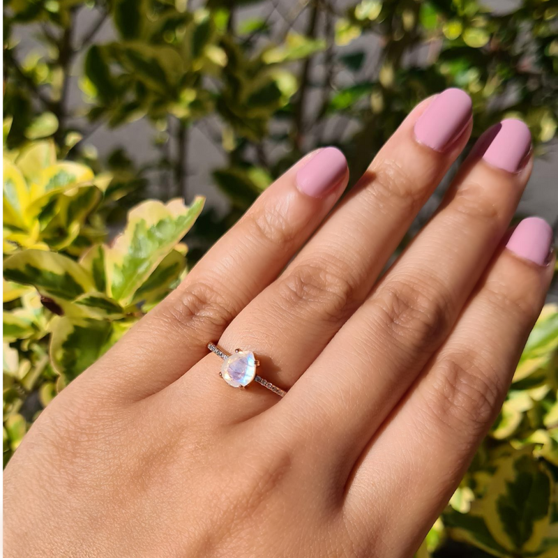 Rainbow Moonstone Ring in Rose Gold Vermeil
