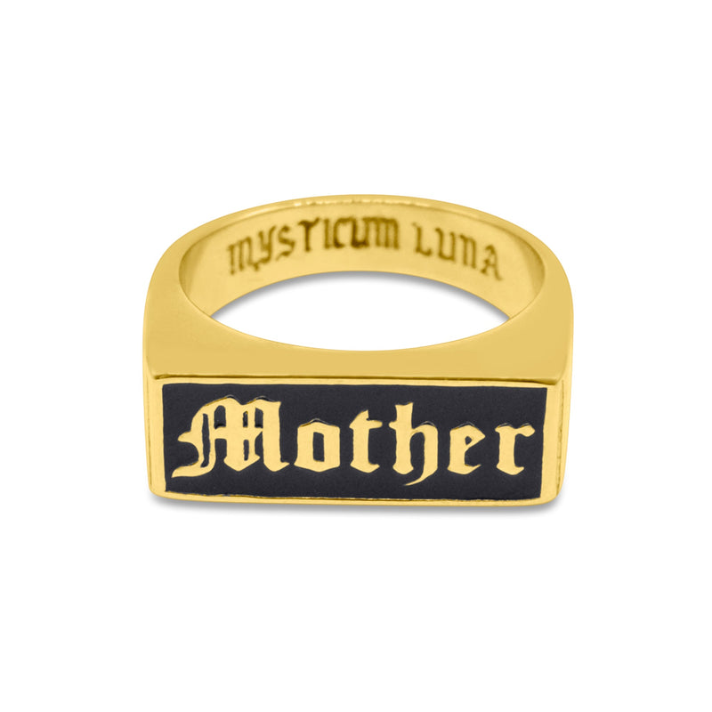 Mother Enamel Gold Signet Ring