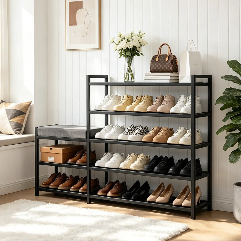Multi-Tier Shoe Rack Metal Shoes Cabinet Stool Boot Organiser Bench Seat Storage