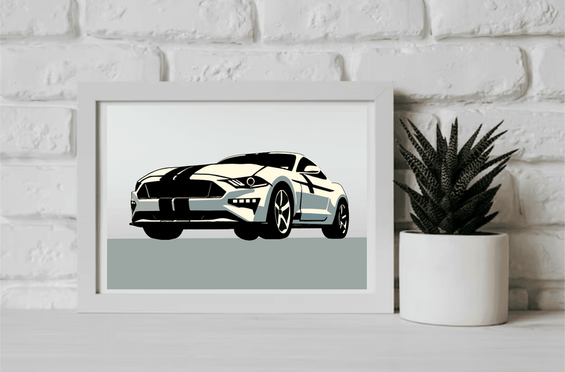 Modern Muscle Car Print – Sleek White Fastback Poster