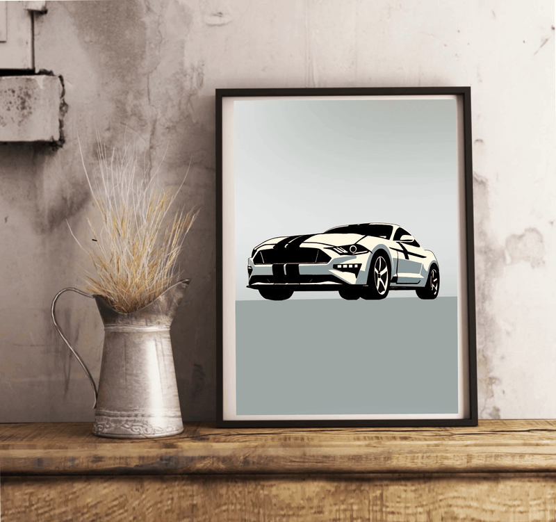 Modern Muscle Car Print – Sleek White Fastback Poster