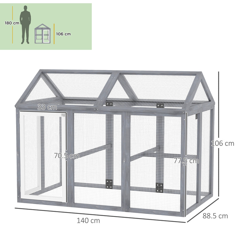PawHut Chicken Run, Wooden Chicken Coop w/ Combinable Design - Grey
