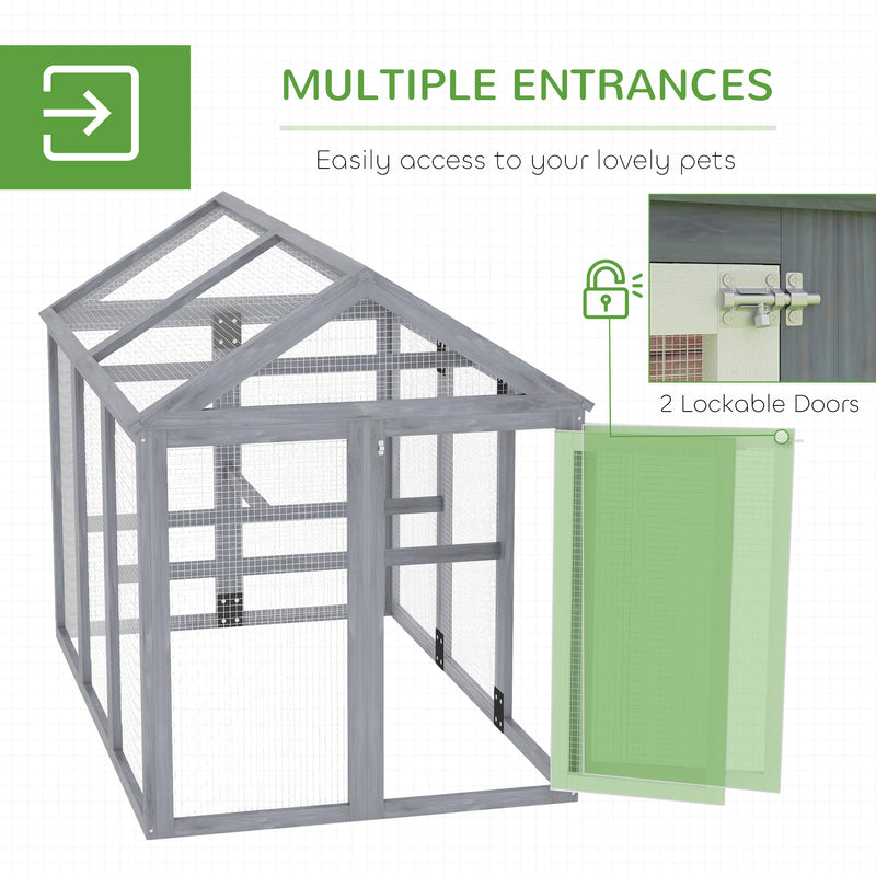 PawHut Chicken Run, Wooden Chicken Coop w/ Combinable Design - Grey