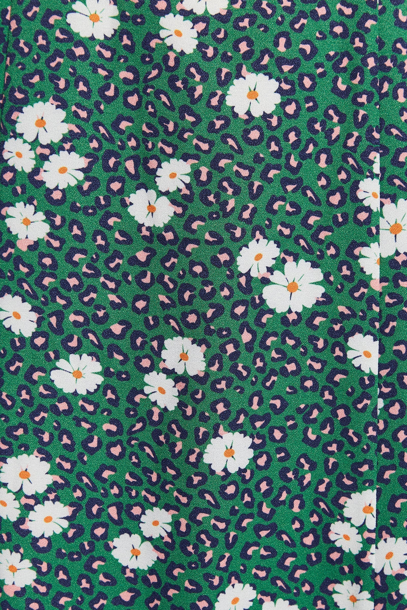 Louche Nadine Roaring Daisy Print Square Neck Balloon Sleeve Midi Dress - Green