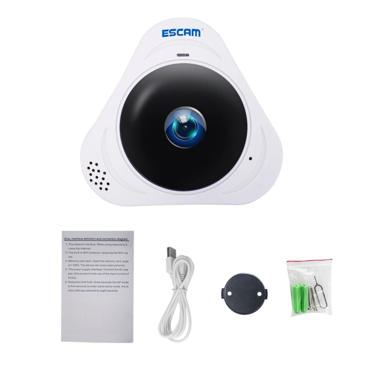 ESCAM Q8 960P 360 Degrees Fisheye Lens 1.3MP WiFi IP Camera, Support Motion Detection / Night Vision, IR Distance: 5-10m, AU Plug, Q8 EU Plug, Q8 UK Plug, Q8 US Plug, Q8  AU Plug