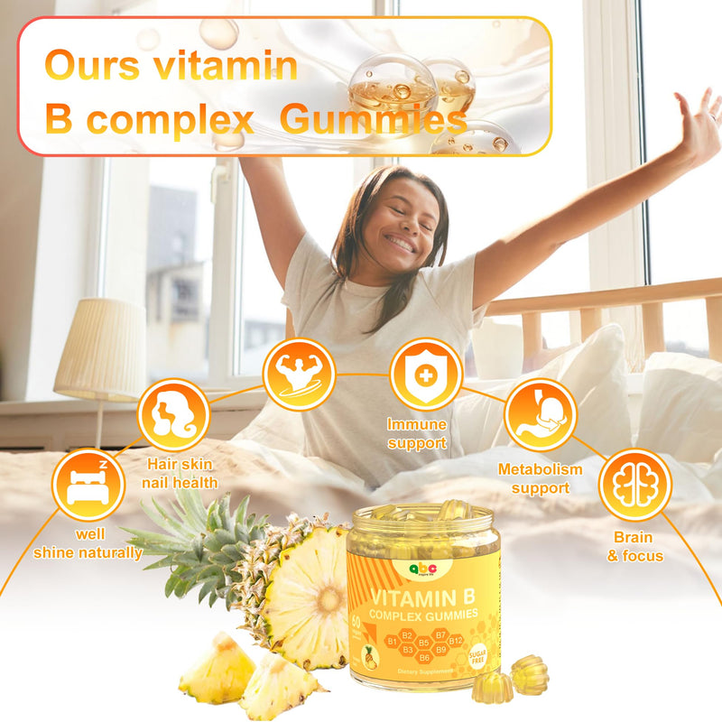NEWOLITE Vitamin B Complex Gummies for Adults – Pineapple Flavor, 60 Count, Non-GMO & Vegan